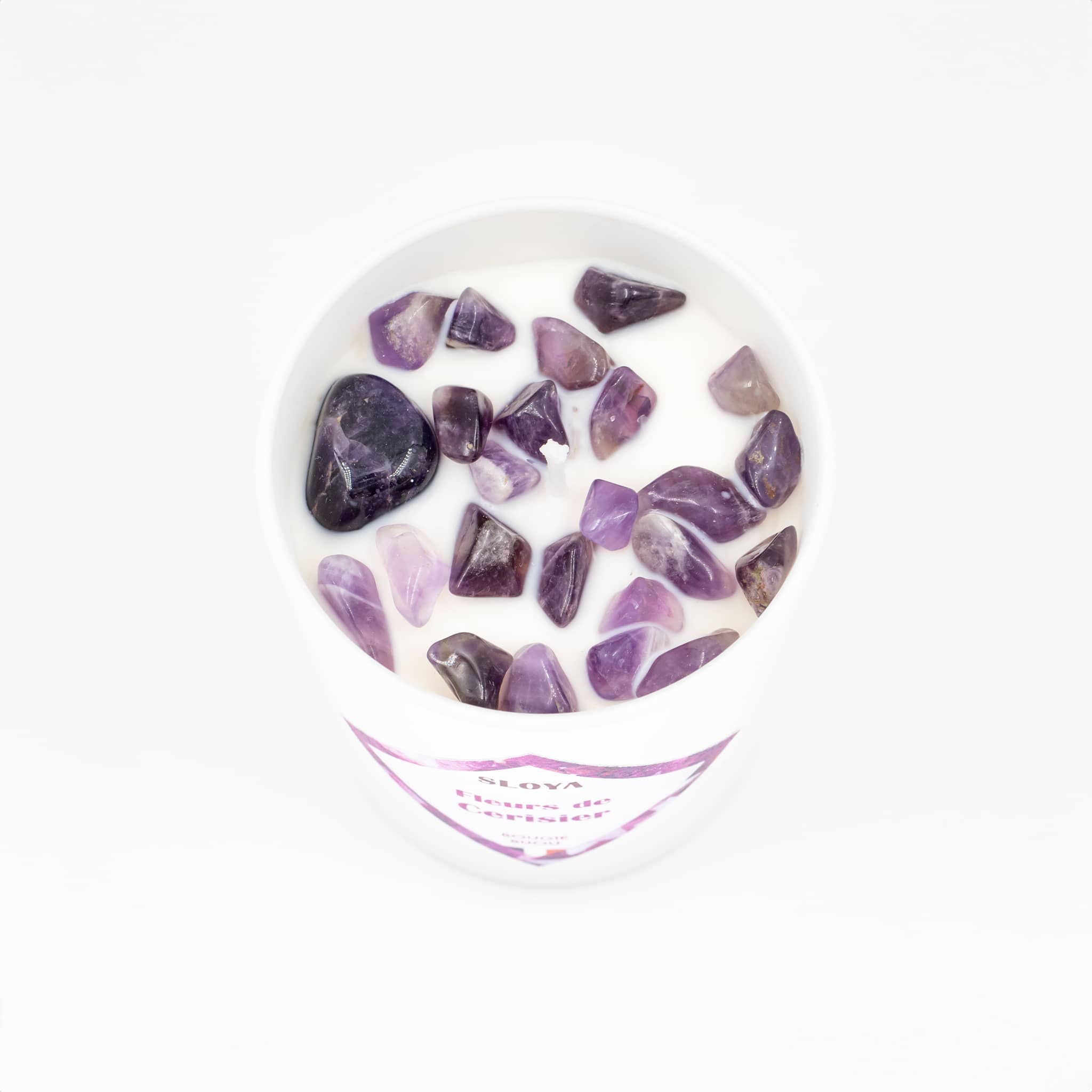 Bougie bijou pierres Améthyste - parfum Fleur de Cerisier - SLOYA